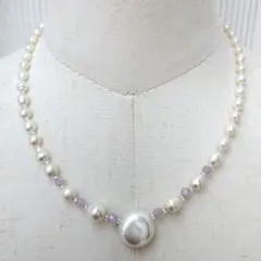 【パールアクセサリー】 淡水パール コイン型 ネックレス 約42cm 15mm