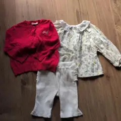 赤いカーディガン・ブラウス・パンツセット 90
