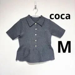 コカ【M】coca 襟付き ペプラム 半袖ニット グレー