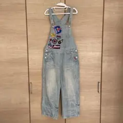 【値下げ】薄いデニム オーバーオール パッチ付き