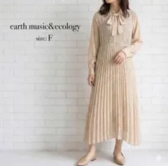 アースミュージック＆エコロジー ボウタイ プリーツワンピース ドット Fサイズ