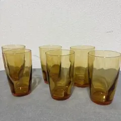 希少　アデリア　アンバー ガラスコップ 5個セット　昭和レトロ