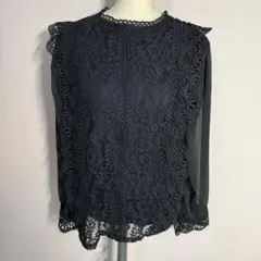 シースルーレースブラウス　長袖　トップス　レトロガール