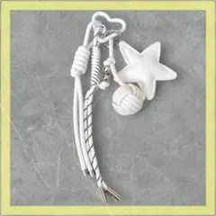 バッグチャーム じゃらじゃらキーホルダー 星 キーリング パラコード ホワイト白