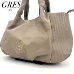 美品✨GRES ミニ トート ハンドバッグ 手提げ ロゴ型押し レザー ベージュ