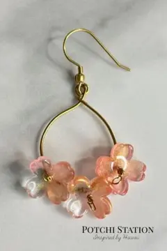 プルメリア フープピアス ハワイアン コーラルピンク サージカルステンレス