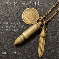 真鍮《限定》ヴィンテージ加工　バレット&フェザー&コイン　マリア　ネックレス