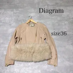 美品 Diagram 本革 ファー付き レザー ライダースジャケット 36のサムネイル