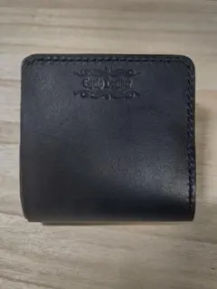 本革　ブラック 二つ折り財布　レザークラフト