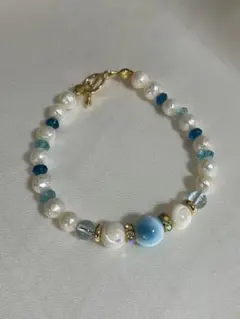 ハンドメイドブレスレットNo.2 ラリマーと淡水パールのブレスレット