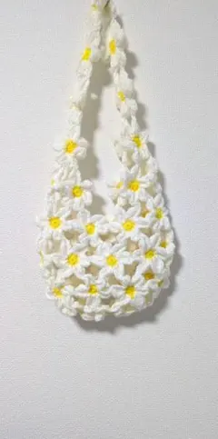 【モチーフ編みバッグ】満開フラワー ホワイト×6