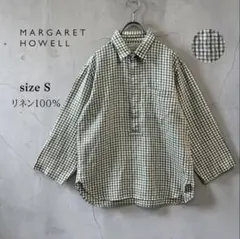 美品マーガレットハウエル リネン100%ギンガムチェック プルオーバーシャツSのサムネイル