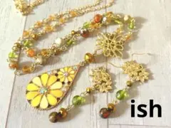 【A012】ishドラゴンアゲート・モッカイト・花チャームネックレス＆ピアス