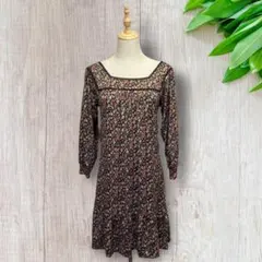 【L'AMAZONE】(F)長袖ワンピース 小花柄 総柄 ストレッチ素材