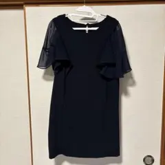 ネイビー 半袖 フリルスリーブ ワンピースのサムネイル