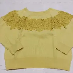 visイエローレース装飾長袖ニット