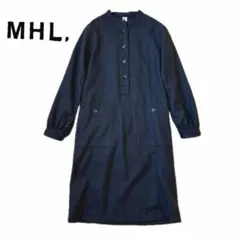 MHL.マーガレットハウエル　バンドカラーシャツワンピース ウール ブラック