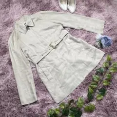 【ミッシェルクラン】トレンチコート (40号) オフホワイト 清楚 大人 ベルト