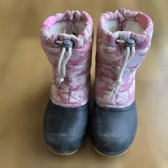 【スノーブーツ】ティーン、キッズ、ガールズ用ピンク迷彩防水/裏起毛/23cm