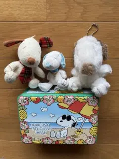 【3月末廃棄予定】スヌーピー ぬいぐるみ 3体＋菓子缶
