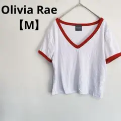 Olivia Rae 【M 】VネックTシャツ ホワイト/レッド ショート丈
