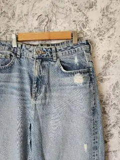 ZARA ザラ ダメージデニム ジーンズ ワイドパンツ ライトブルー EUR40