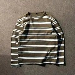 UNIQLO 肉厚 ボーダー カットソー コヨーテブラウン 白 ロンT 長袖 M