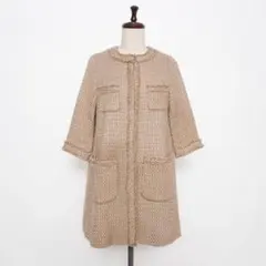 FLORENT フリンジツイードノーカラーコート ベージュ サイズF*ND793のサムネイル