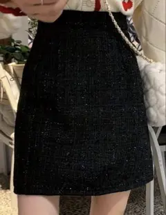 ツイード キラキラ ミニスカート 黒