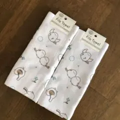 シマエナガ柄　パイルタオル 鳥のイラスト 2枚セット 約28×70cm