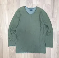 Stussy Authentic　オリーブ Vネック L　カットソー