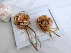【卒入学式】親子で姉妹でペアコサージュ薔薇ブラウン2個セット