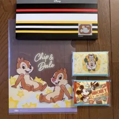 非売品！ミッキーハンカチとChip & Dale クリアファイル、ポケティッシュ