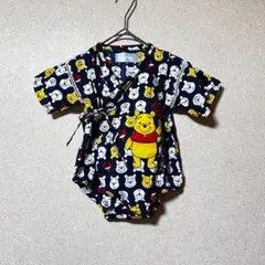Disney　baby　ベビー甚平ロンパース　70　綿100％紺　くまのプーさん