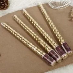 クリスマス飾りアンティークキャンドルローソクろうそくスパイラル4本セットゴールド