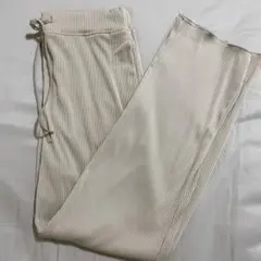 アイボリー ストライプ リブパンツ