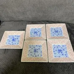 清秀　角皿　桜　青い花　皿 5枚セット