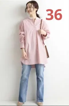 36 IENA ピンクストライプ バンドカラーシャツ