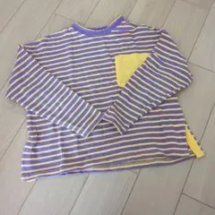 長袖カットソー 120cm 紫と黄色のストライプ