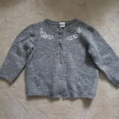 H&M ベビー グレー 花柄刺繍 ニットカーディガン 80cm