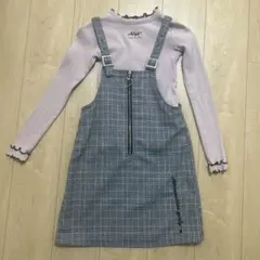 チェック柄ジャンバースカート＆長袖トップスセット