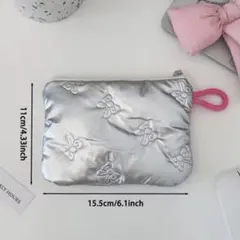 シルバー　刺繍　リボンモチーフ　ポーチのサムネイル