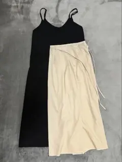 黒とベージュのジャンバースカートロング ゆったり