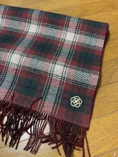 クレイサス　ウール＆カシミヤ　チェック柄ラメ入りフリンジマフラー　リバーシブル