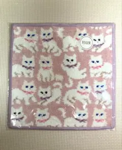 フェイラー モフモフネコチャン ハンカチ ピンク
