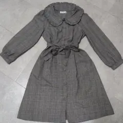 チェック柄フリル襟長袖ワンピース Mサイズ