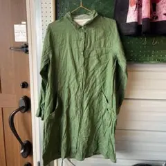 T*3様 オリーブグリーン ボタン付き長袖シャツワンピース