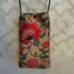 「一点もの！」帯リメイク＊華やか花柄＊スナップボタン＊スマホショルダーバッグ
