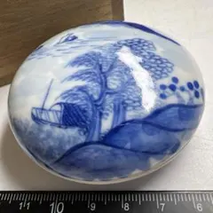中国清時代 乾隆年製 青花香合 木箱付 身口径6.8㎝ 東Y8-0615☆2F