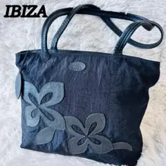 IBIZA イビザ レザー ナイロン ハンドバッグ ミニトートバッグ 黒　花柄